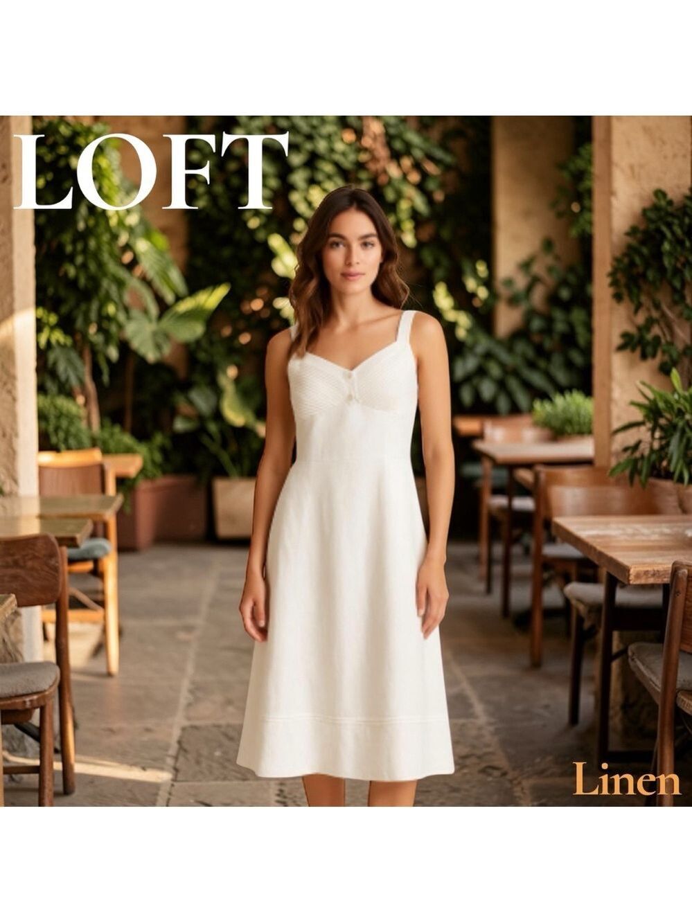 LOFT off-white linen A-line dress. Size 14. Lined. Side zip. New with tags!